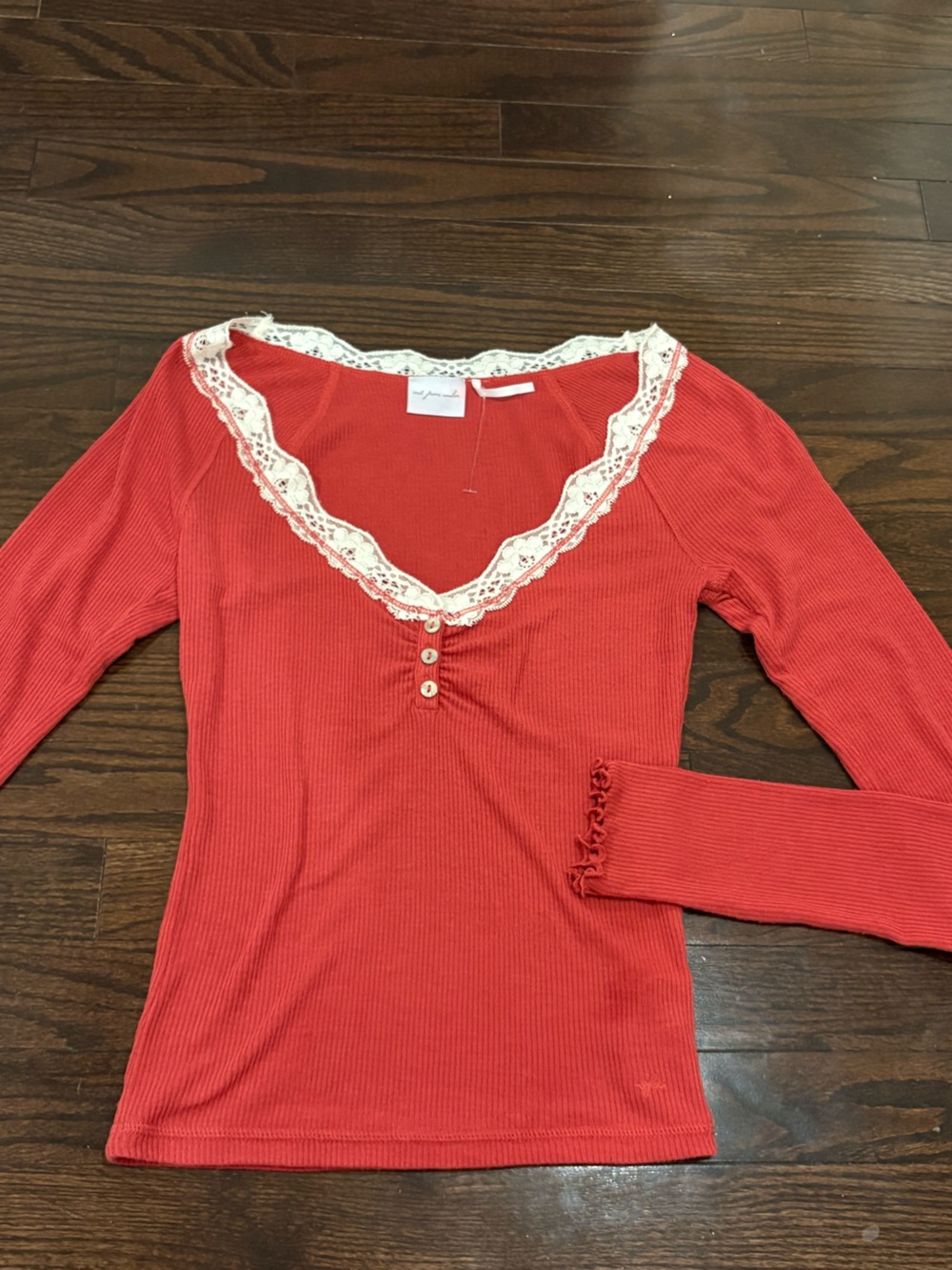Out From Under Lace-Trim Henley Top